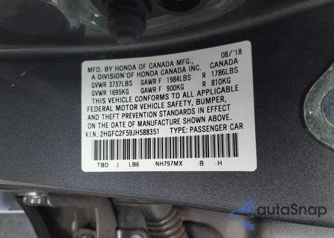 2018 Honda Civic Lx from USA, damaged, VIN 2HGFC2F59JH588351